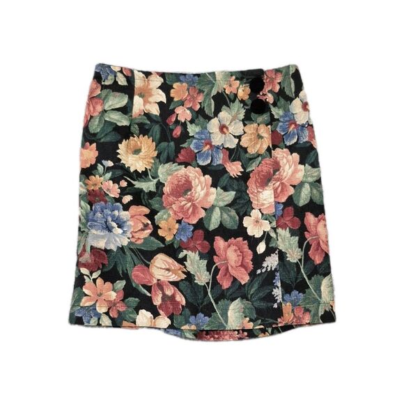 90s Cottontail Originals 2pc Black Velvet Collar Floral Print Jacket Skirt Set 7 - Picture 7 of 12